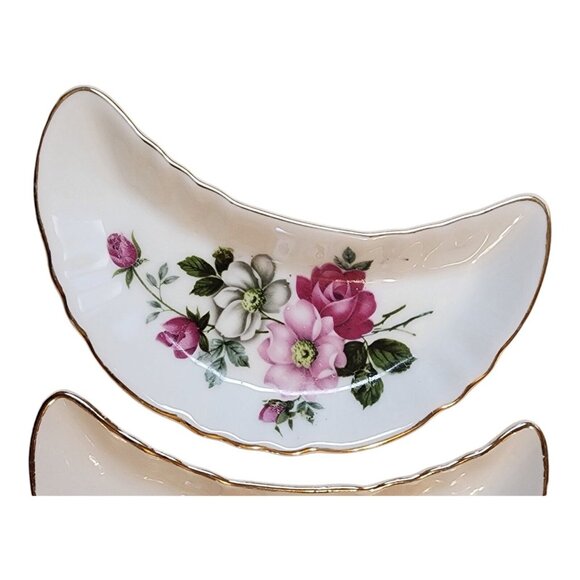 SET of 6 CMI CHADWICK Vintage 1/2 MOON CRESCENT DISHES Maple Leaf Flowers JAPAN - Picture 8 of 16